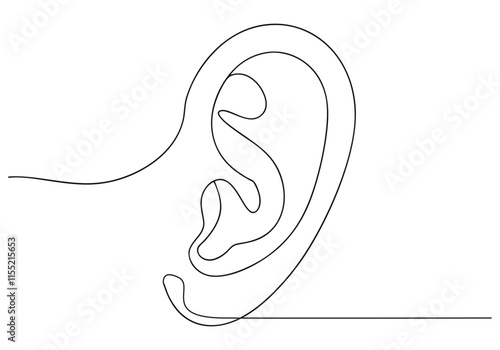 Continuous One-Line Drawing of a Human Ear - Minimalist Anatomical Art