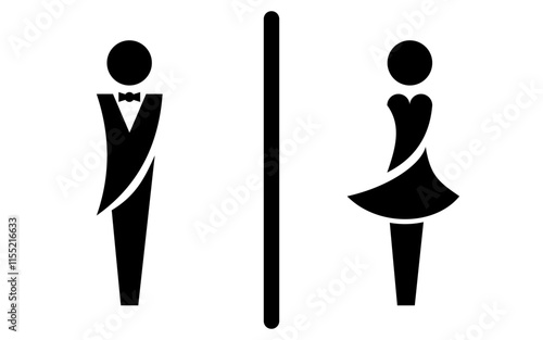 Elegant Male and Female Restroom Icons with Stylish Outfits