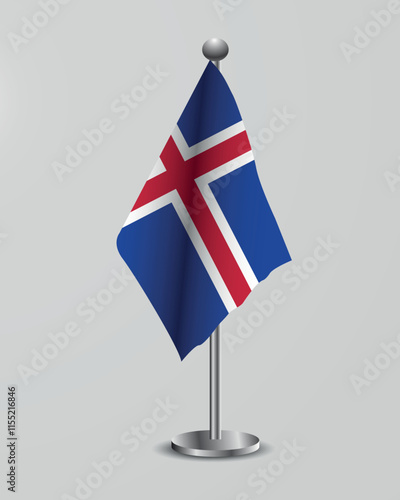 Iceland National Flag on Stand. Iceland flag representation for official meetings, conferences, official events and international events of the country.