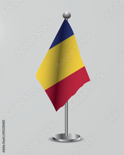Romania National Flag on Stand. Representation of the romania flag for official meetings, conferences, official events and international events of the country.