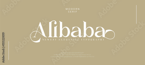 Luxury wedding alphabet letters font with tails. Typography elegant classic serif fonts and number decorative vintage retro concept for logo branding. vector illustration