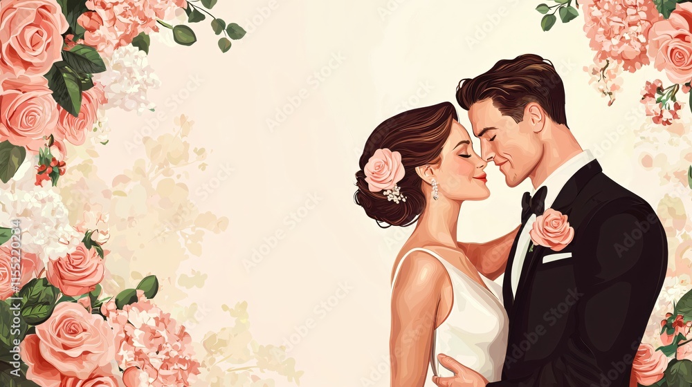Romantic Couple Embracing Surrounded by Floral Arrangement Romantic Couple Embracing Surrounded by Floral Arrangement