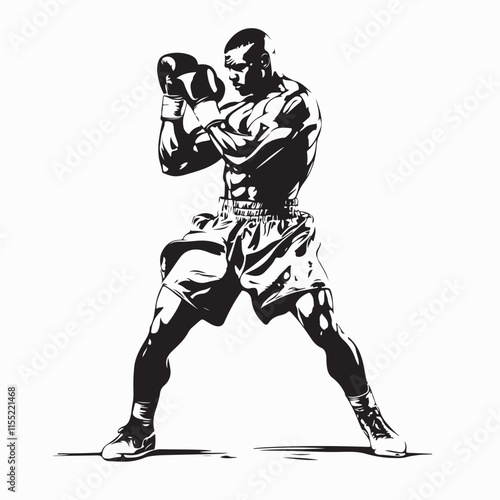 Kickboxer Vector image. Kickboxer Pose Image Illustrations isolated on white background.