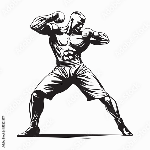 Kickboxer Vector image. Kickboxer Pose Image Illustrations isolated on white background.
