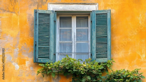 Old colourful window with shutters in Italy. Traditional European, Italian architecture. Summer travel