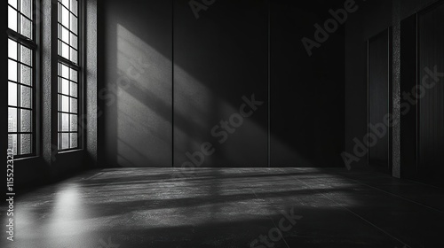 arafed room with a window and a black floor and a black wall photo