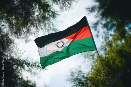 Close up view of the flag of Palestine waving in the wind photo