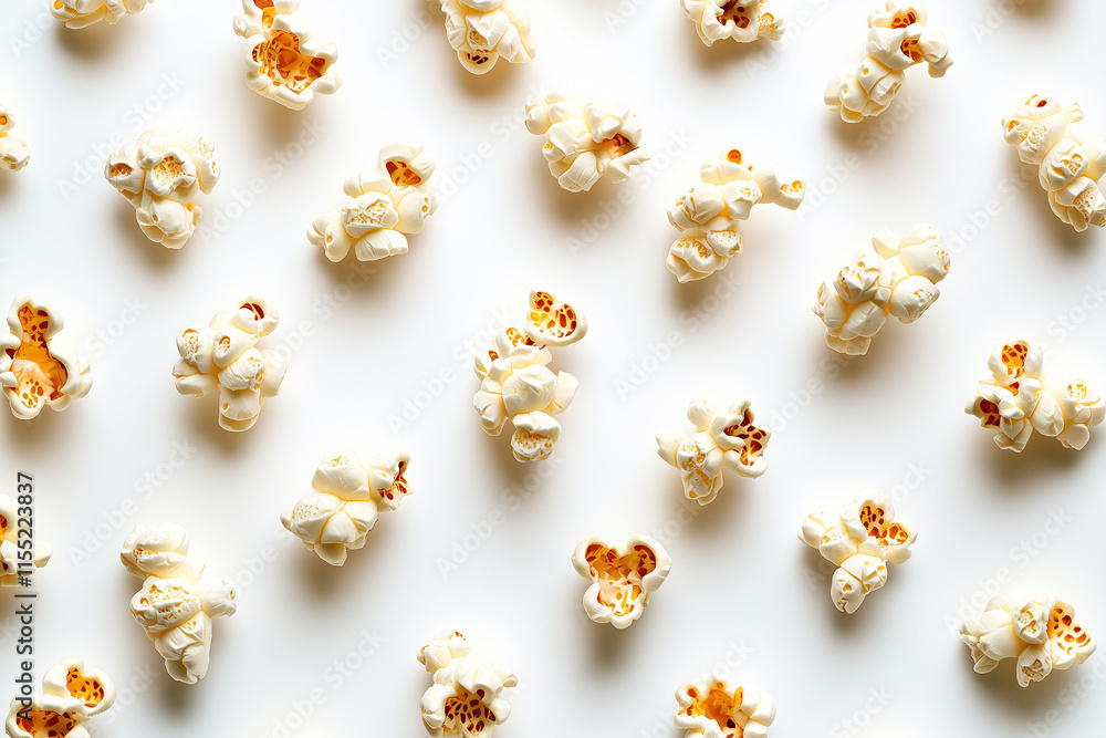 Seamless pattern popcorn isolated on white background, Random caramel popcorn seed on white. Seamless pattern popcorn isolated on white background, Random caramel popcorn seed on white.