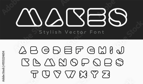 Modern font alphabet from segment line, technology letters A, B, C, D, E, F, G, H, I, J, K, L, M, N, O, P, Q, R, S, T, U, V, W, X, Y, Z and numerals 0, 1, 2, 3, 4, 5, 6, 7, 8, 9, vector illustration 1