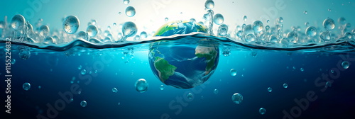 World Water Day the Earth as a blue planet surrounded by diverse cultures coming together for water conservation, Generative AI photo