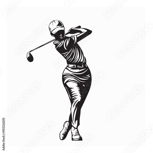 Female golf player image vector. illustration of a female golfer playing golf ladies sports