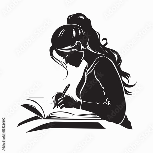 Silhouette A Woman Writing Images vector isolated on white background.