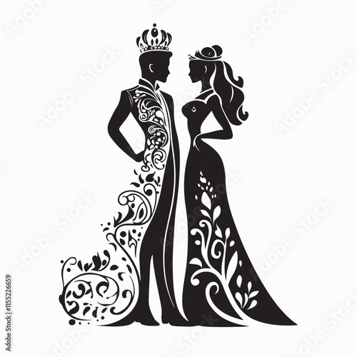 Royal Prince and Princess Vector Image Isolated on White Background 