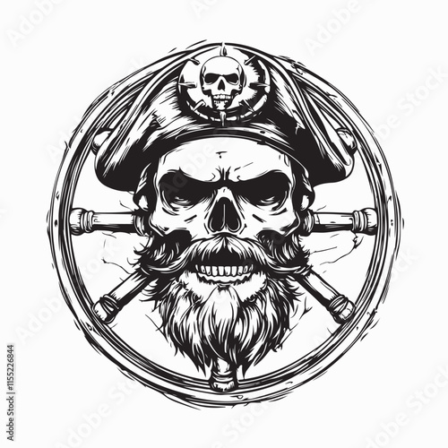 Captain Marine Skull Illustration image vector isolated on white background.