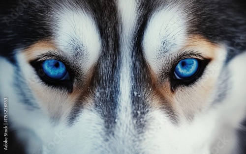 Close-up shot of a husky dog's blue eyes photo