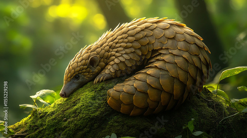 Pangolin Close-Up on Mossy Rock in Jungle Clearing