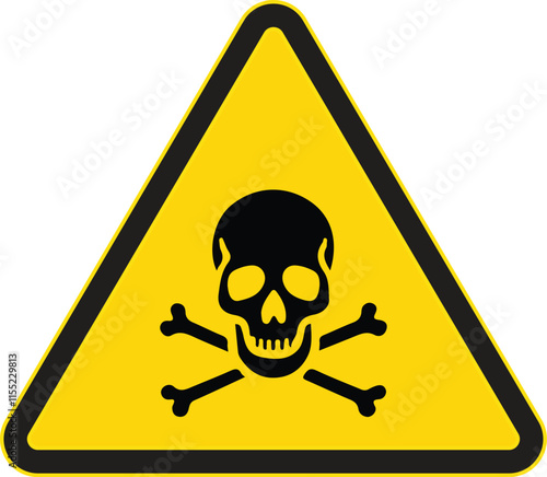 Poison caution icon vector design template isolated on background. Toxic hazards traffic sign. Illustration of yellow triangle warning sign with skull and crossbones inside. Attention.