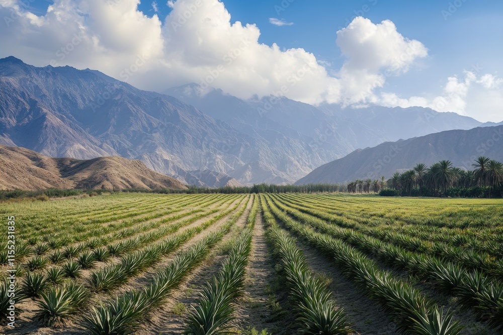 Pineapple Field with Rotui Mountain in Natural Landscape Pineapple Field with Rotui Mountain in Natural Landscape