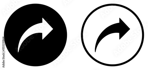 Share button icon set in black color. Link share icon symbol with arrow. Share icon button with arrow. Share button collection. Send message icon. Flat and outline design. Vector illustration.