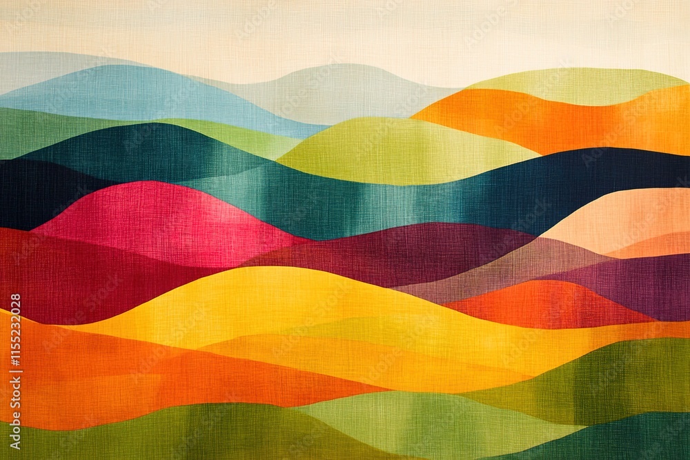 Colorful waves of hills create vibrant landscape, blending warm Colorful waves of hills create vibrant landscape, blending warm