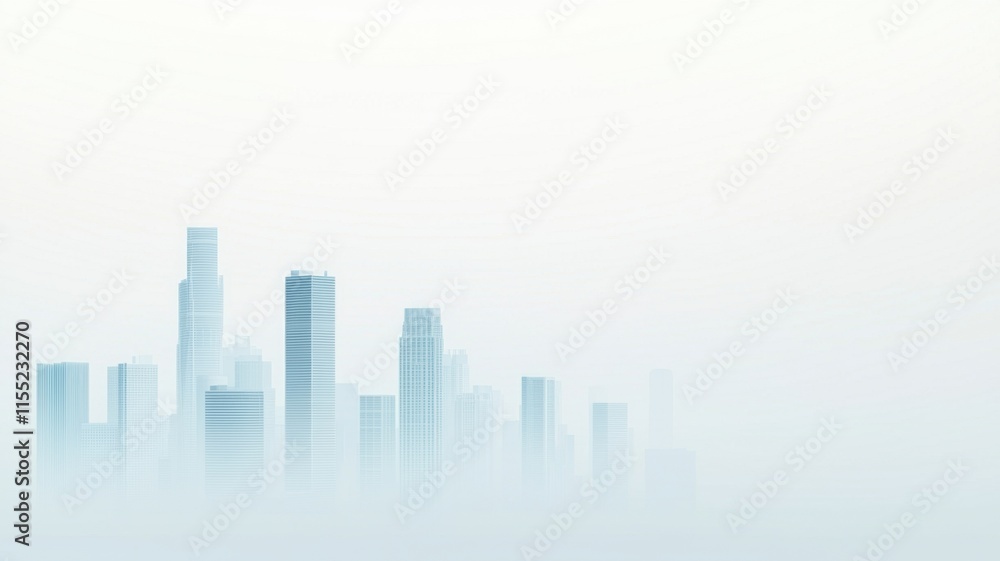 Modern skyscrapers emerging from a soft fog, creating a serene and ethereal cityscape. Modern skyscrapers emerging from a soft fog, creating a serene and ethereal cityscape.