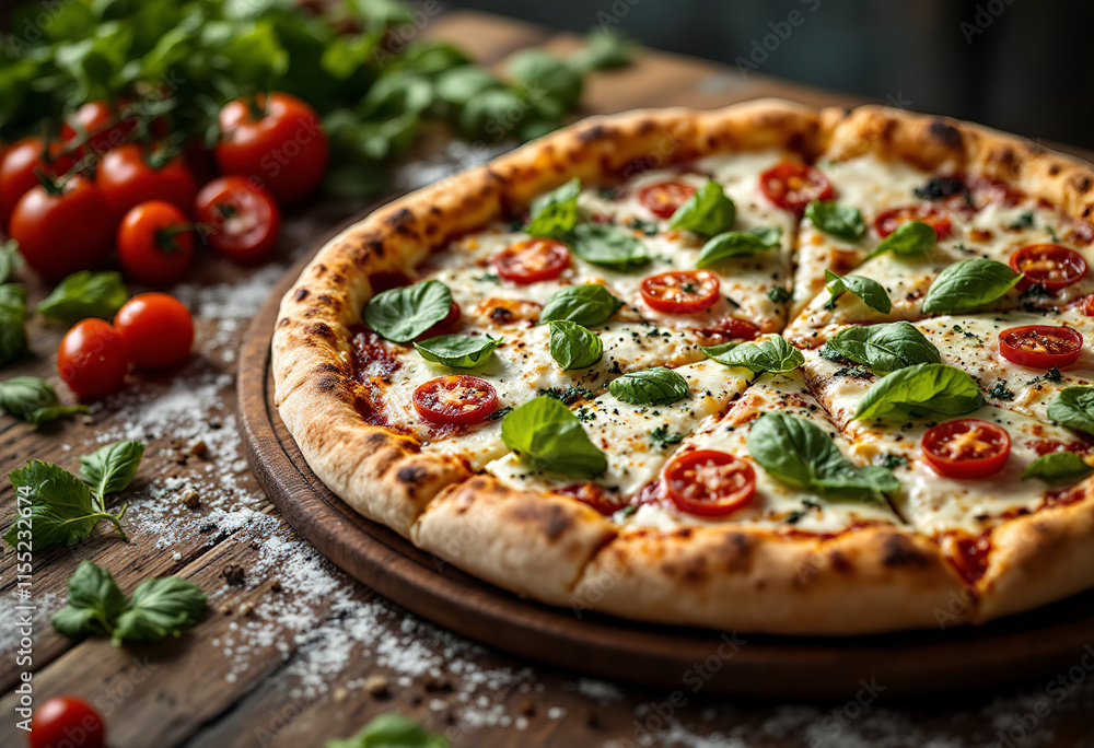 a large, fresh Italian vegetarian pizza a large, fresh Italian vegetarian pizza