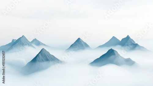 Wallpaper Mural Misty mountains rise above a serene fog, creating a tranquil and ethereal landscape. Torontodigital.ca