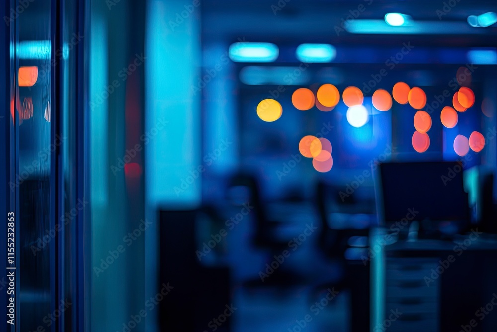 At night beautiful Abstract blurred office interior room. blurry working space with defocused effect At night beautiful Abstract blurred office interior room. blurry working space with defocused effect