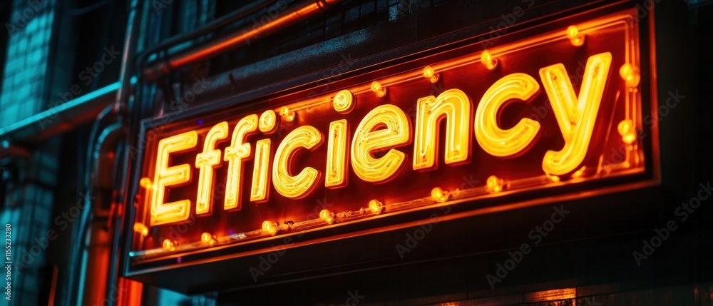 Neon Sign: Efficiency in the City Nightscape Neon Sign: Efficiency in the City Nightscape
