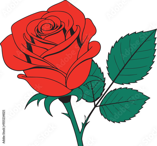 A red rose with a long green stem 