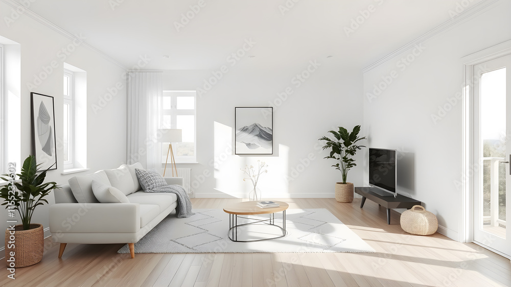 Minimalist modern living room in white tones. Generative AI Minimalist modern living room in white tones. Generative AI