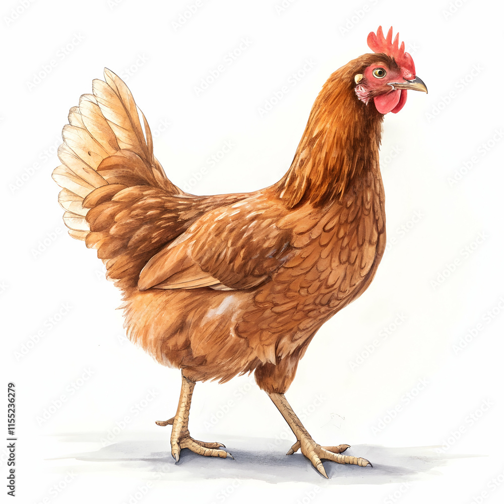 Fototapeta premium One brown chicken standing in a row, on white background