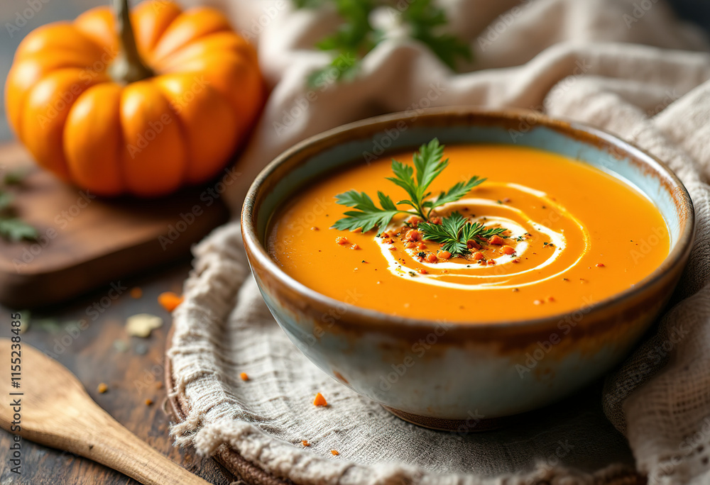 a bowl of carrot and pumpkin soup a bowl of carrot and pumpkin soup