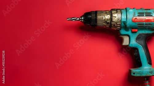 Teal Cordless Drill Against Red Background