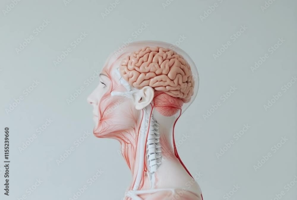 Human head and brain anatomy rotating on white background