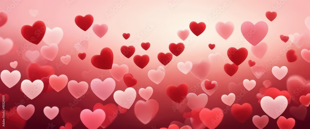 Floating red and pink hearts on a gradient background.