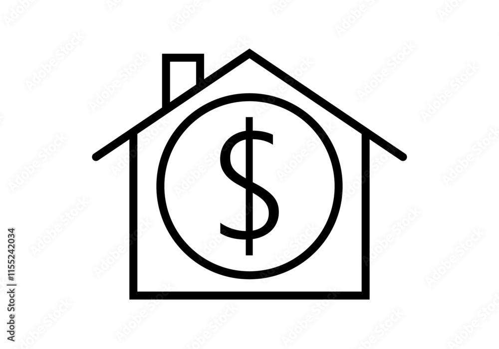 Icono negro de casa con moneda de dólar Icono negro de casa con moneda de dólar