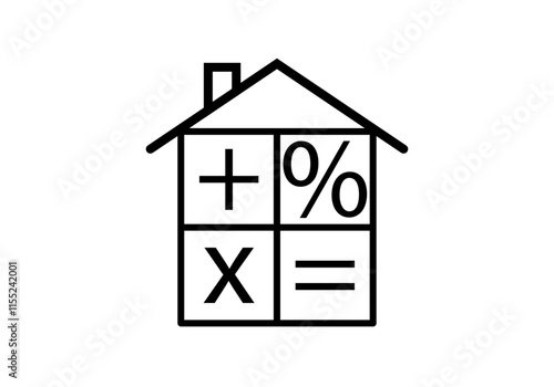 Icono negro con símbolo de casa con calculadora
