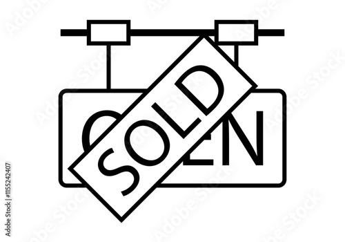 Icono negro de cartel de abierto vendido representando local de negocios vendido