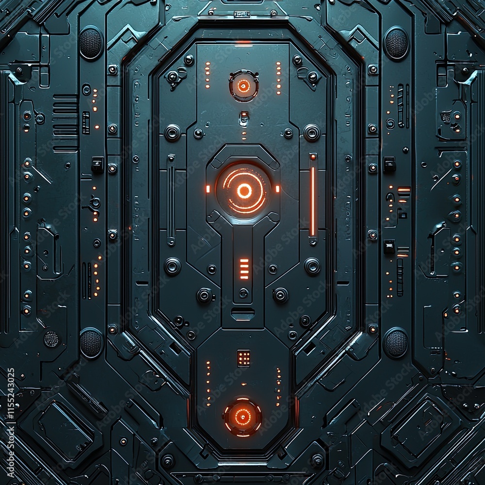 Fototapeta premium Glowing orange core surrounded by intricate machinery. Generative AI