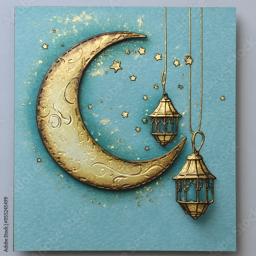 A crescent moon and lantern-themed card with 