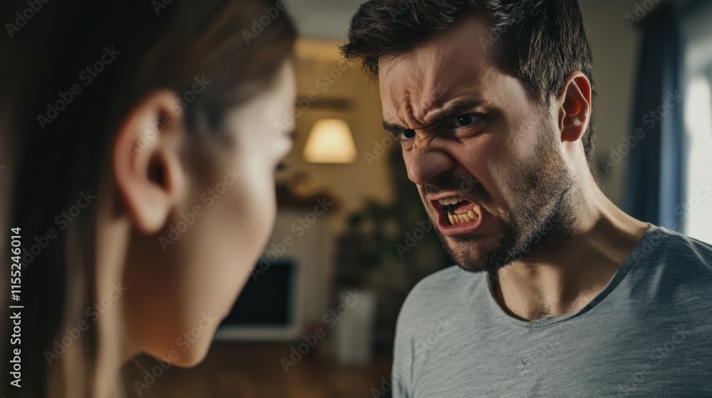 An angry man confronted his girlfriend for cheating at home An angry man confronted his girlfriend for cheating at home