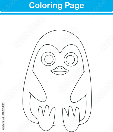 Funny cartoon penguin. Coloring pages. Vector illustration