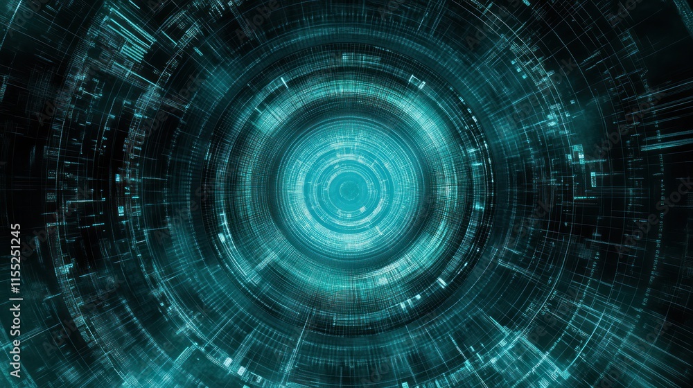 Abstract Digital Tunnel: Teal and Black Futuristic Technology Background Abstract Digital Tunnel: Teal and Black Futuristic Technology Background