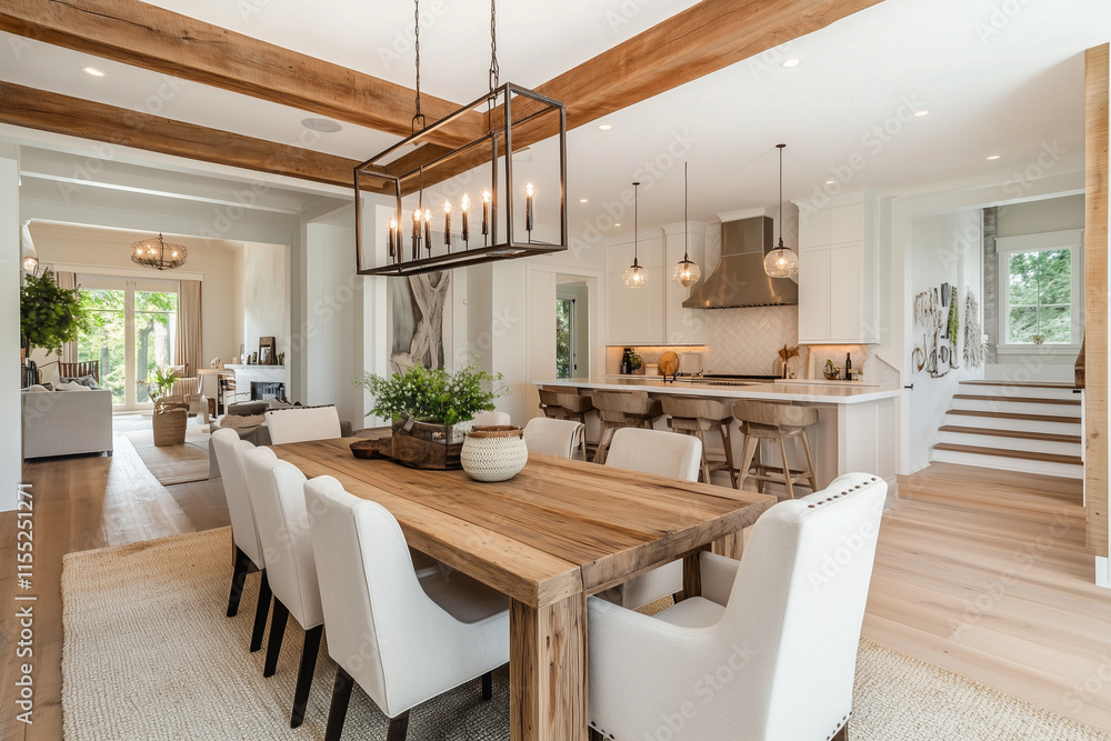 custom made wallpaper toronto digitalA light oak dining table and chairs sit against a soft beige wall, complemented by a minimal white countertop kitchen. The mid-century Scandinavian home 