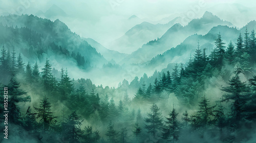 mountains in the fog