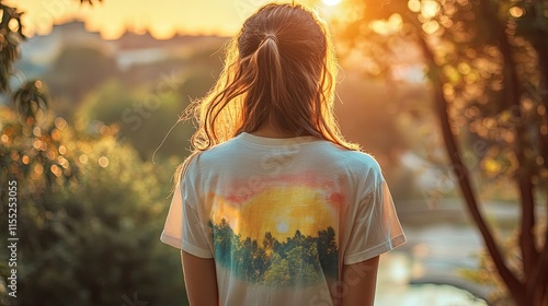 Mockup Of Woman Wearing Customizable T-Shirt, Rear View etno Ukraine photo