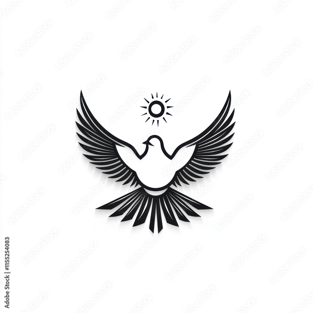 Fototapeta premium Dove, sun, wings, peace, hope, freedom, symbol, design, illustration, vector.