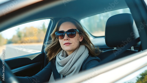 Businesswoman Driving in Early Morning