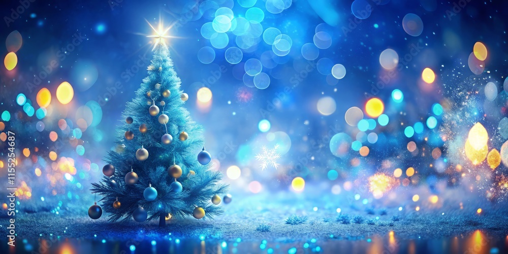 Naklejka premium Christmas Blue Abstract Magic Light Bokeh Background 3D Render Bird's Eye View